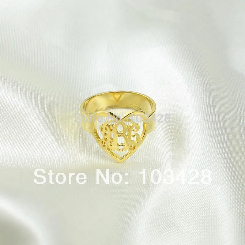 AILIN Monogram Ring Personal 3 Cut Script Hand Initials In Heart Customized Monogrammed Gold Color Rings 0.59 | Украшения и