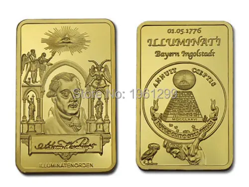 

Rare Illuminati Masonic Freemason bar in 24k gold clad bullion bar,2pcs/lot Free shipping,Sample order
