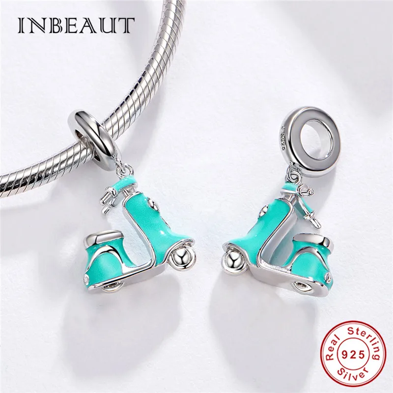 INBEAUT 100% настоящий 925 пробы серебристый синий эмаль электрический самокат