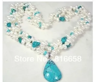 Бесплатный shippingCharming 3 ряда(ов) белый и бирюзовые ожерелья|necklace note|necklace catnecklace glitter |