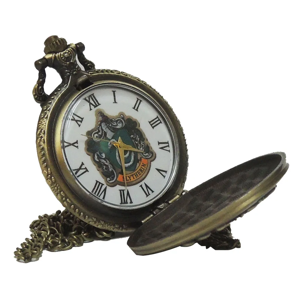 Bronze Color Dial Винтаж Гарри Поттер Хогвартс Колледж Слизерин кварцевые карманные часы Analog подвеска Цепочки и ожерелья мужские женские часы цепи подарок черный - Цвет: Bronze Color Dial