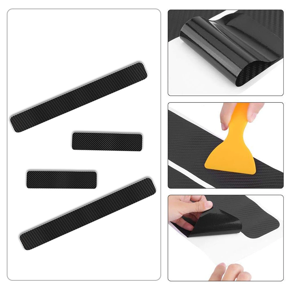 4PCS For Universal Car Model Door Sill Scuff Plate Decal Sticker Carbon Fiber Vinyl Threshold Styling | Автомобили и мотоциклы