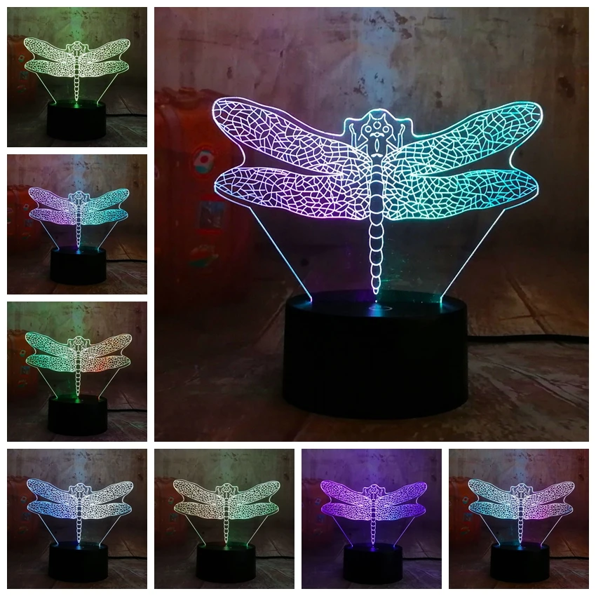 Новинка насекомое стрекоза RGB 7 цветов смешанный светодиодный 3D ночник
