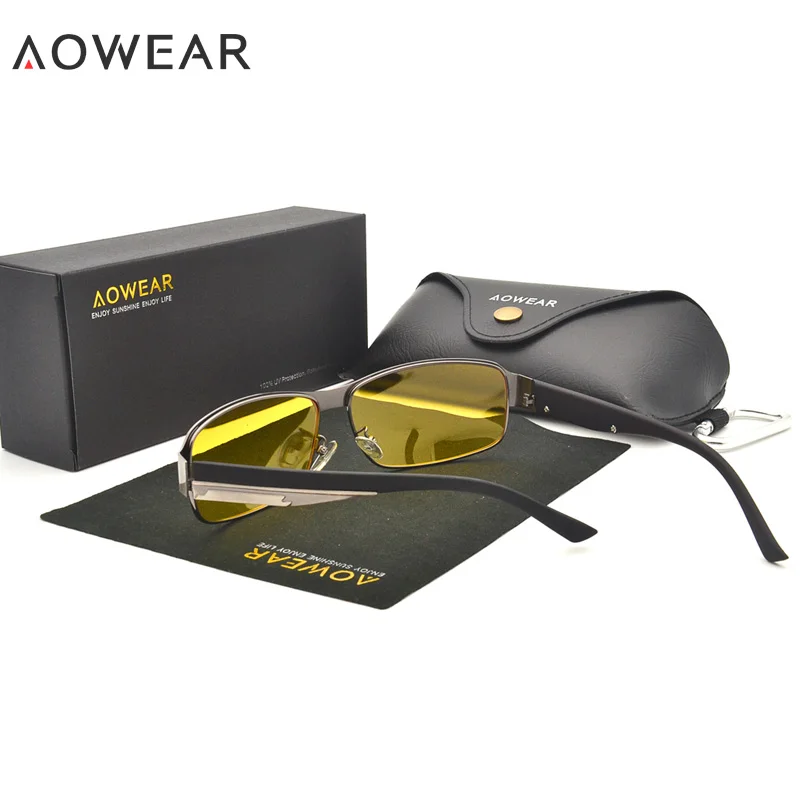 AOWEAR, очки для ночного водителя, очки ночного видения, поляризационные солнцезащитные очки, мужские очки для вождения, желтые очки для ночного видения, Oculos De Sol