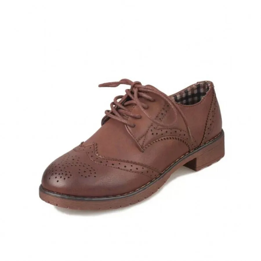Retro Brogue Shoes Women Low Heel 