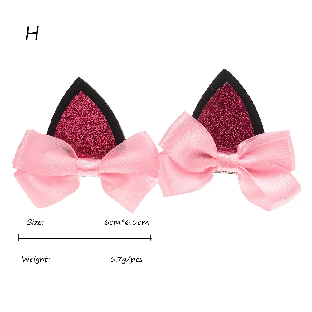 H 4 шт. = 2 пары, уши мышки, Минни, Микки, аксессуары, уши кролика, Мультяшные аксессуары для волос, кошачьи ушки, блестящая заколка для волос, банты для волос - Цвет: H