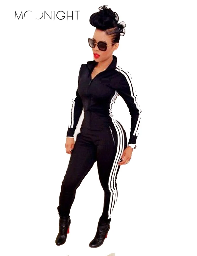 Комбинезон длинный в полоску с длинным рукавом и высокой талией|Женские