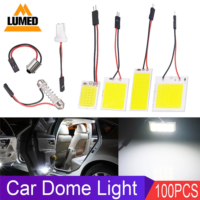 

100Set T10 LED W5W C5W LED Car lights Auto 18 24 36 48 Chips Auto Interior Dome Reading Lamp Festoon BA9S 3Adapter