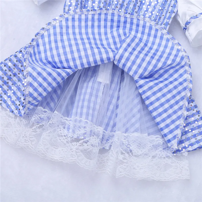 2017 Cute Blue Kids Girl Short Sleeves Polka Dots Plaid Newborn Baby Toddler Girls Halloween Costume Cosplay Party Dress 12 M-8Y | Мать и