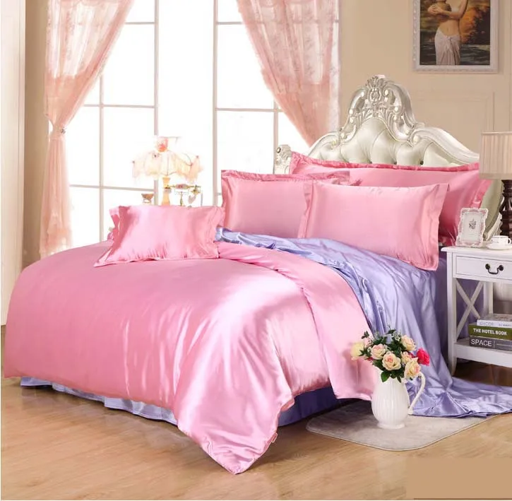 Близнец полный Queen King size шелковый атлас 3/4 шт постельное белье Королевского Ice Silk