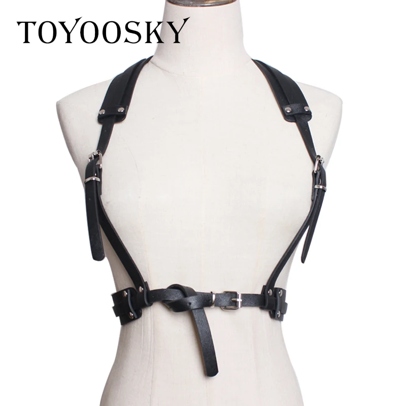 

TOYOOSKY New Women Sexy Belt Punk Vest Leather Hip Hop Solid Harness Shirt's Belts Adjustable Metal Pin Buckle Waist Belt 2019