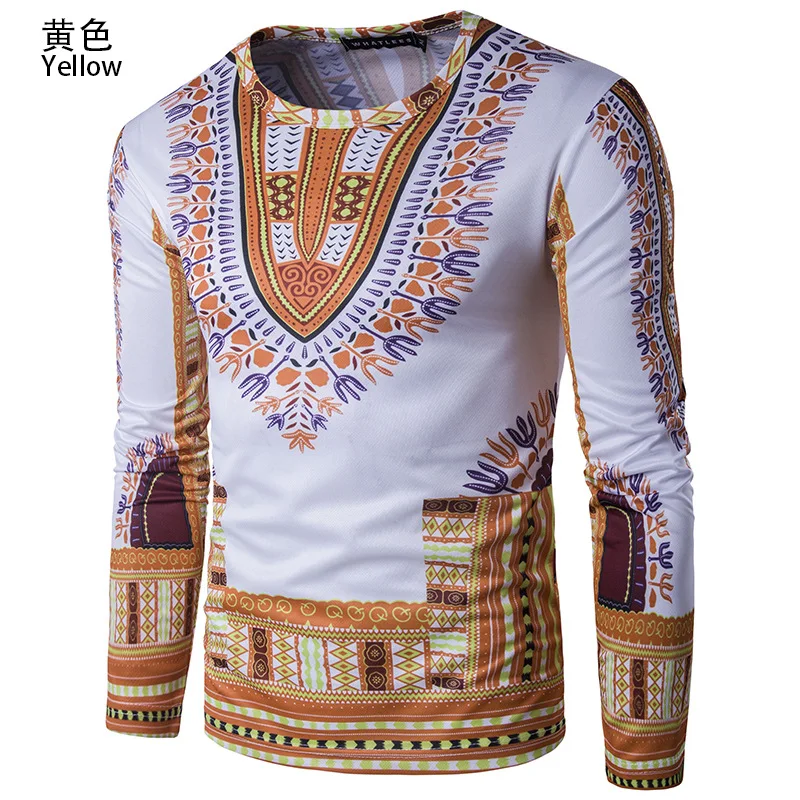 

Dashiki African Men's Individuality Of National 3d Printing T-shirts Suihua Long Sleeved T-shirt African Men Clothing