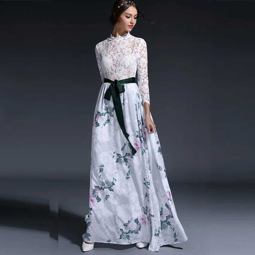 Высокое качество Новая Мода 2017 дизайнерское подиумное макси платье женское с