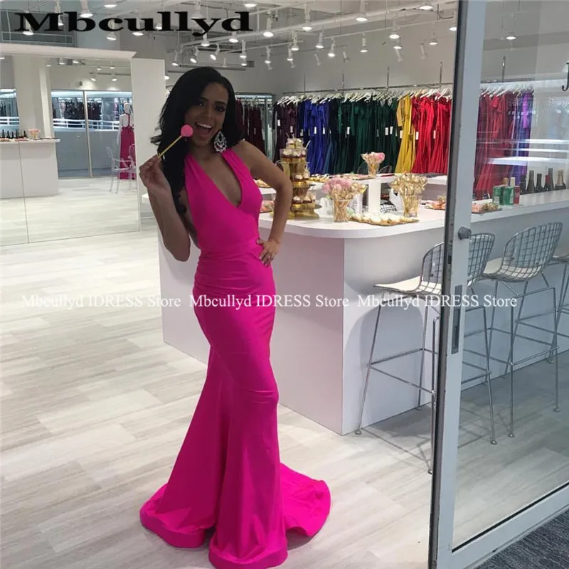 Элегантный Fushia Русалка африканские платья для выпускного вечера Длинные Sexy V образным вырезом vestido de festa черный обувь для девочек Формальные Вечеринка гала платья
