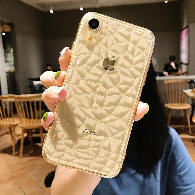 Алмазная текстура чехол для iPhone 6 6s 7 8 Plus X XR XS Max мягкий телефона пары прозрачный