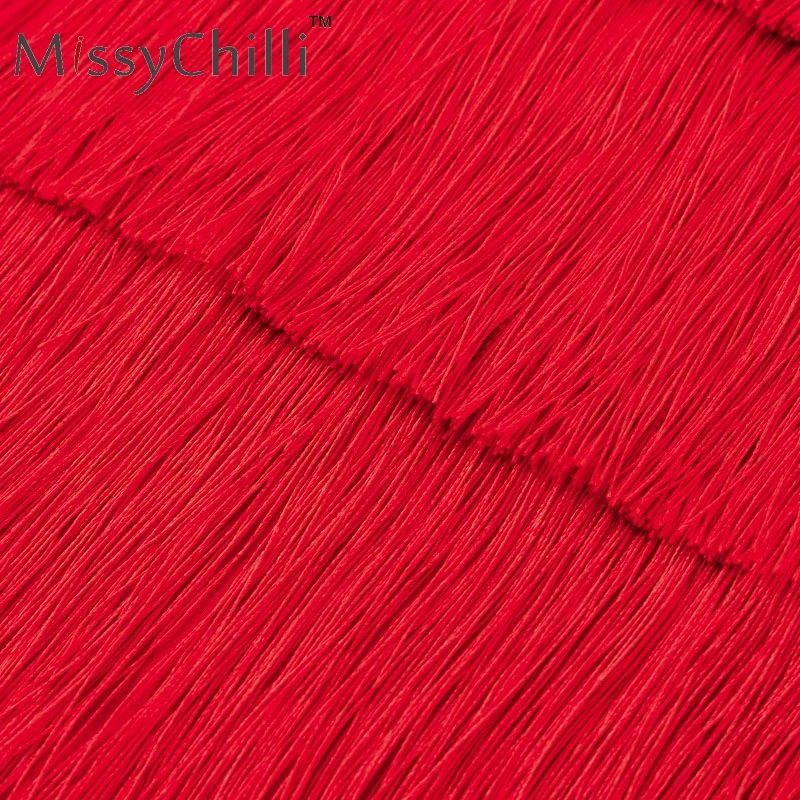 Женское пляжное платье с бахромой MissyChilli Красное Облегающее Платье v образным