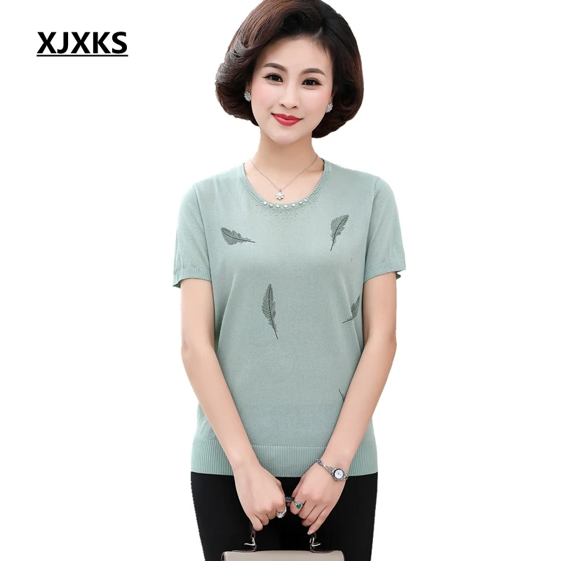 Женская трикотажная футболка с коротким рукавом и принтом перьев|Футболки| |