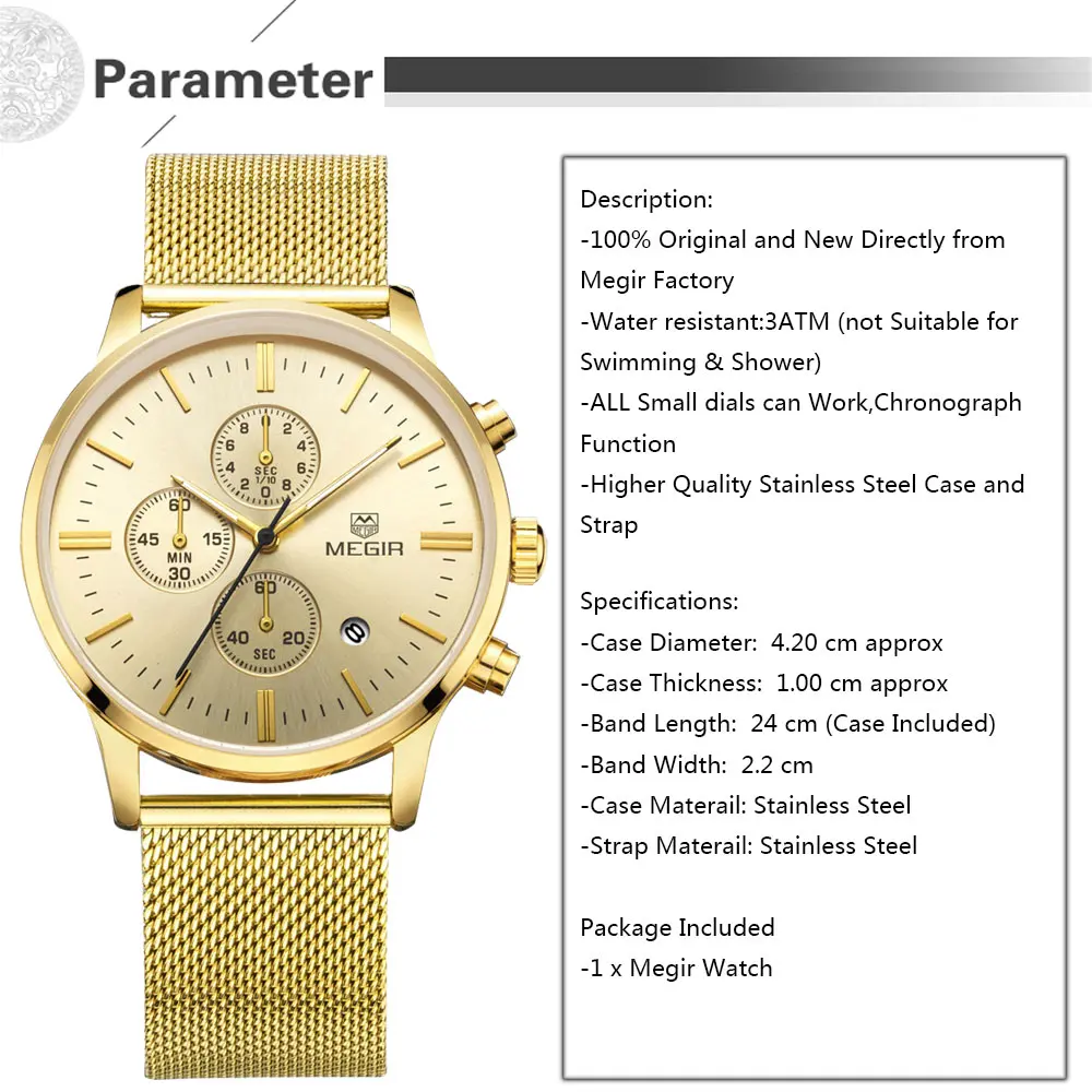 Часы MEGIR мужские с хронографом брендовые дизайнерские спортивные роскошные из