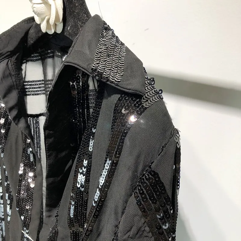 2019 Spring Summer Fashion Streetwear Sexy See Through Striped Sequins Asymmetrical Blouse Women Blusas Shirt Tops |
