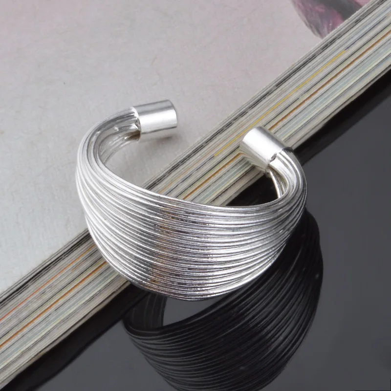 OMHXZJ Wholesale Personality Fashion OL Woman Girl Party Wedding Gift Silver Multi Lines Open 925 Sterling Ring RN245 | Украшения и