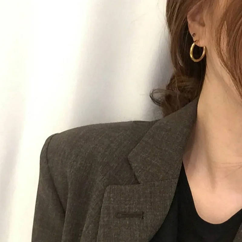 Серьги кольца HUANZHI большие и маленькие круглые металлические серьги Huggie для