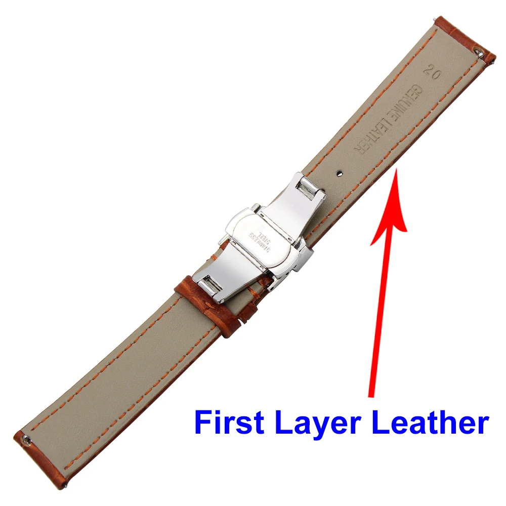 Ремешок для часов с застежкой бабочкой из натуральной кожи до середины икры