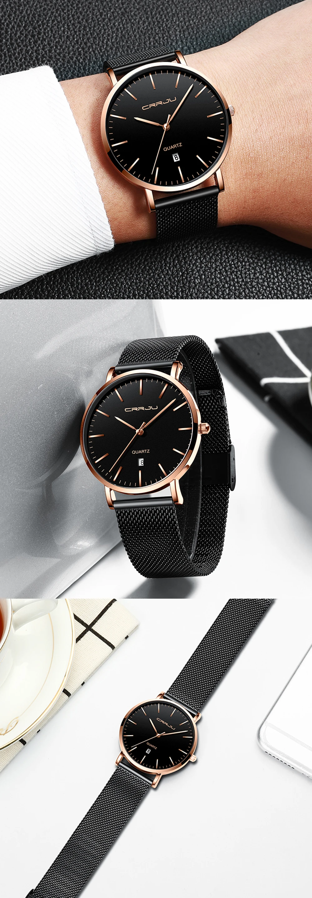 Relogio Masculino CRRJU модные мужские часы Топ Роскошные Синие водонепроницаемые часы ультратонкие повседневные кварцевые часы мужские спортивные часы