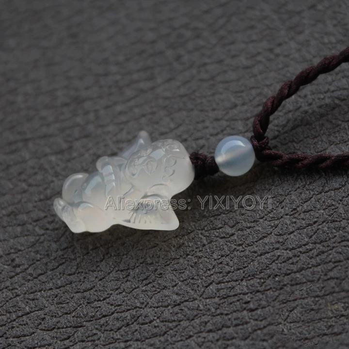 

Beautiful Handwork Natural White Agate Jade Carved Cute Angel Lucky Blessing Pendant + Rope Necklace Fine Jewelry