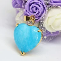 high quality romantic heart pendant inlay hollow blue jades chalcedony stone cabochon statement women jewelry making 22mm b1852