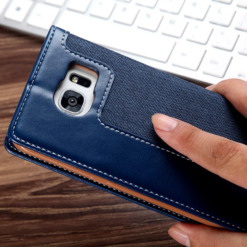Джинсовый кожаный чехол-кошелек для Samsung Galaxy S7 edge S8 S9 S10 Plus с магнитным слотом карт