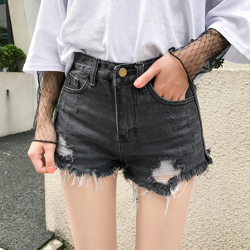 Summer Shorts Women Fashion Large size Denim New Female Zipper Button pocket hole Ripped Casual 2019 Slim-type | Женская одежда