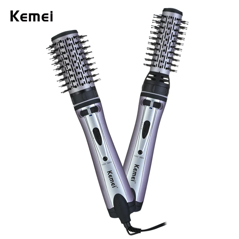 Kemei км-8020 щипцы для завивки волос 2 в 1 фен горячей кисти вращающихся бигуди Фен