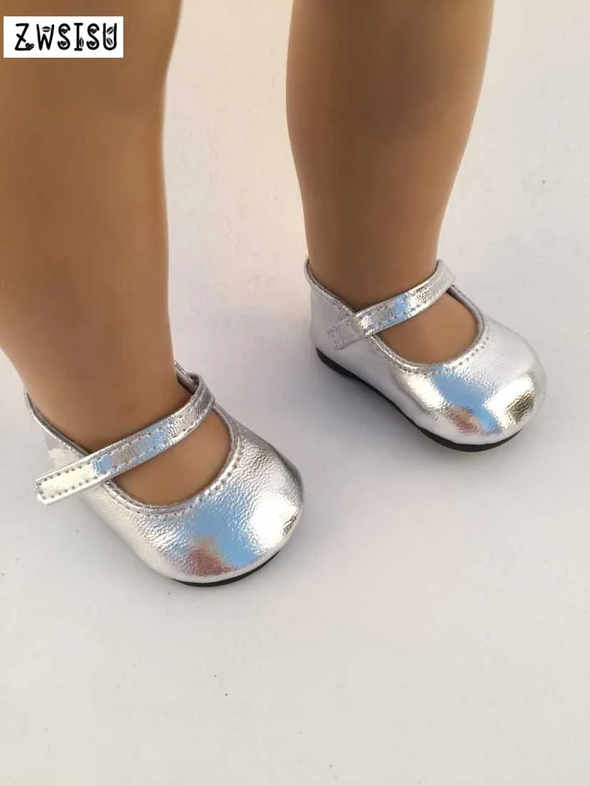 

Doll Shoes Leather Silver Fashion Shoes For 18 Inch American Doll For Generation Toy