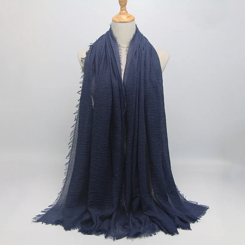 49 NEW women bubble cotton solid color muslim head scarf shawls and wraps pashmina bandana female foulard crinkle hijab stores - Цвет: 49