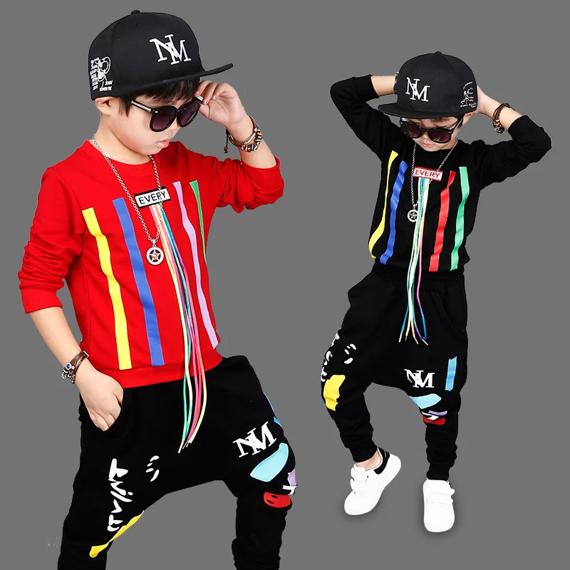 2018 Autumn Boys Hip Hop Clothing Set Kids Color Bars Printing Dancing Clothes Children Sport Suit Tops + Harem Pant 2 Pcs A198 |