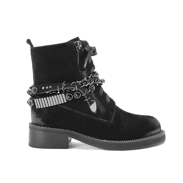 black cow suede SOPHITINA/; модные женские ботинки в байкерском стиле; уникальная теплая обувь из натуральной кожи в стиле ретро с круглым носком; мягкие ботильоны с металлической цепочкой; M1 - Цвет: black cow suede