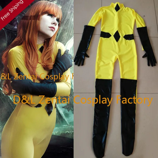 Бесплатная доставка настоящий желтый костюм супергероя из комиксов Marvel Zentai