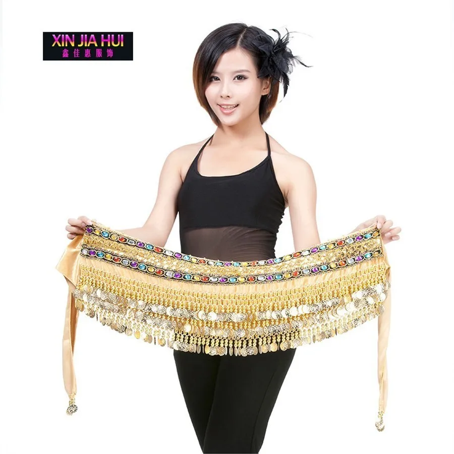 Hip Scarf Double Color Rhinestone Coin For Sale Women's Beautiful Belly Dance Practicing Accessories Indian Dresses Sari Flannel |