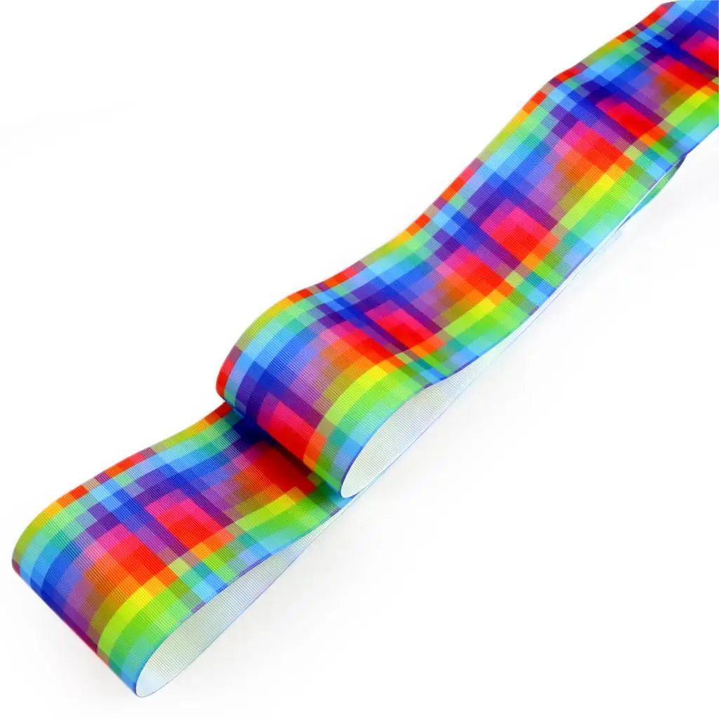 16 мм-75 мм радужные полосы Красочные Galaxy Check напечатанные Grosgrain/Foe ленты милый