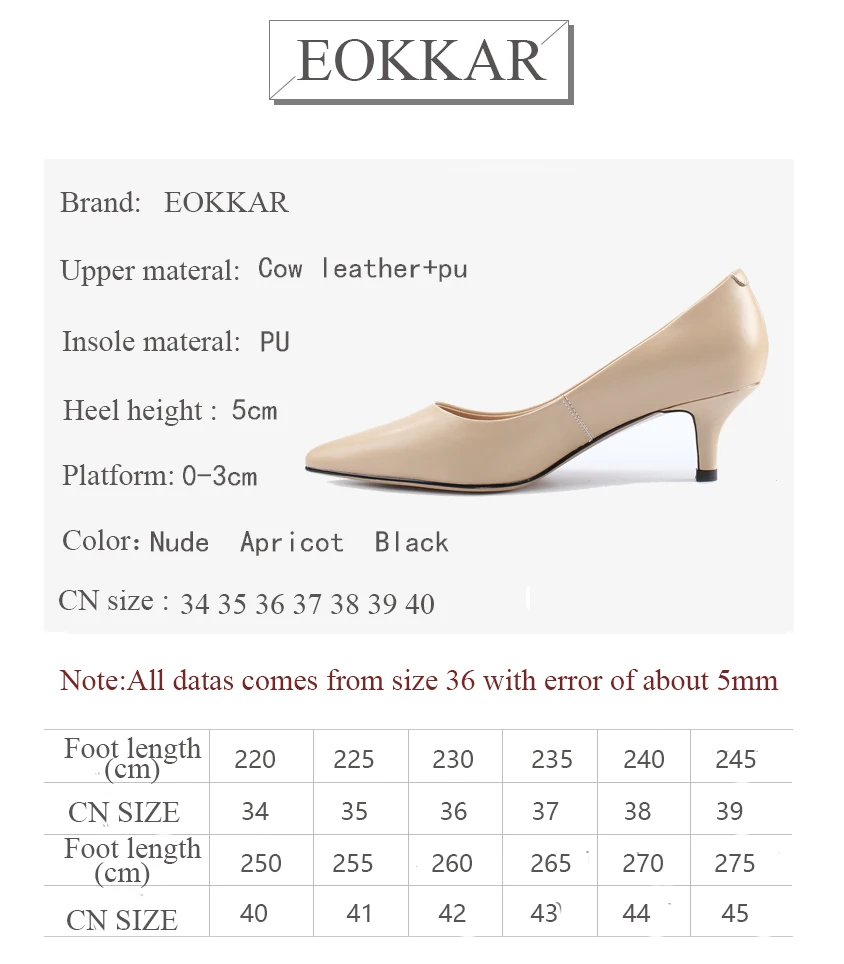 

Eokkar 2019 Classic All Match Women Thin High Heel Pumps Pointed Toe Cow Leather Stilettos Pumps Nude Party Shoes Size 34-39