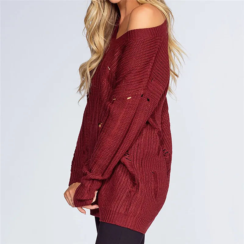 Женский вязаный свитер с открытыми плечами и длинным рукавом | Женская одежда