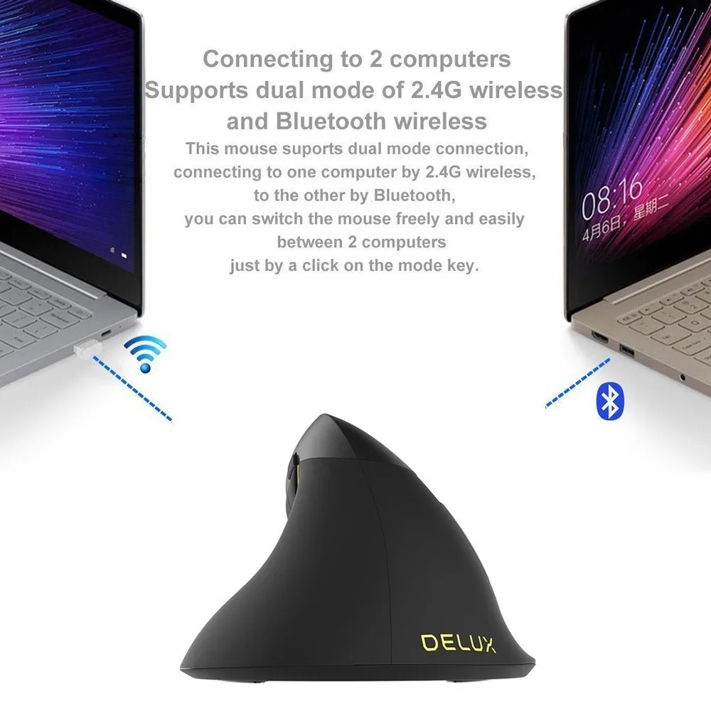 Delux M618 Bluetooth 4 0 2 4G Двухрежимная беспроводная мышь 2400 DPI Эргономичный
