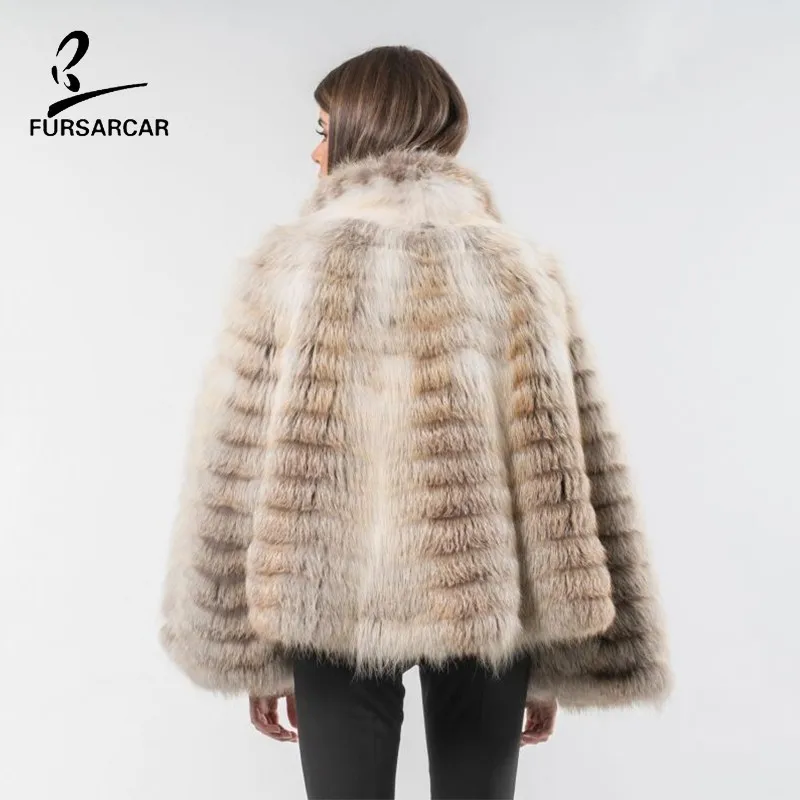 FURSARCAR 2020 Новая женская Настоящая из меха черно бурой лисицы зимнее пальто с