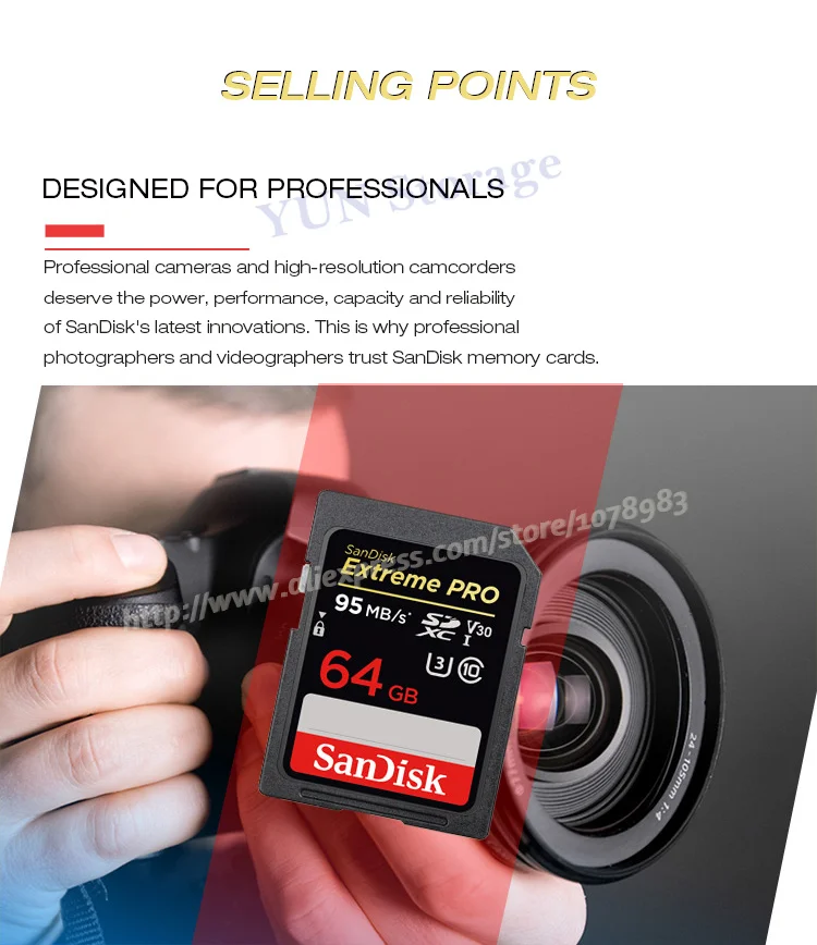 Двойной флеш-накопитель SanDisk Extreme PRO SD карты 256 ГБ 128 Гб 64 ГБ 32 ГБ оперативной памяти, 16 Гб встроенной памяти Class 10 SDXC карты памяти SDHC карты памяти 95 МБ/с. для цифровых фотоаппаратов с защитой от краж