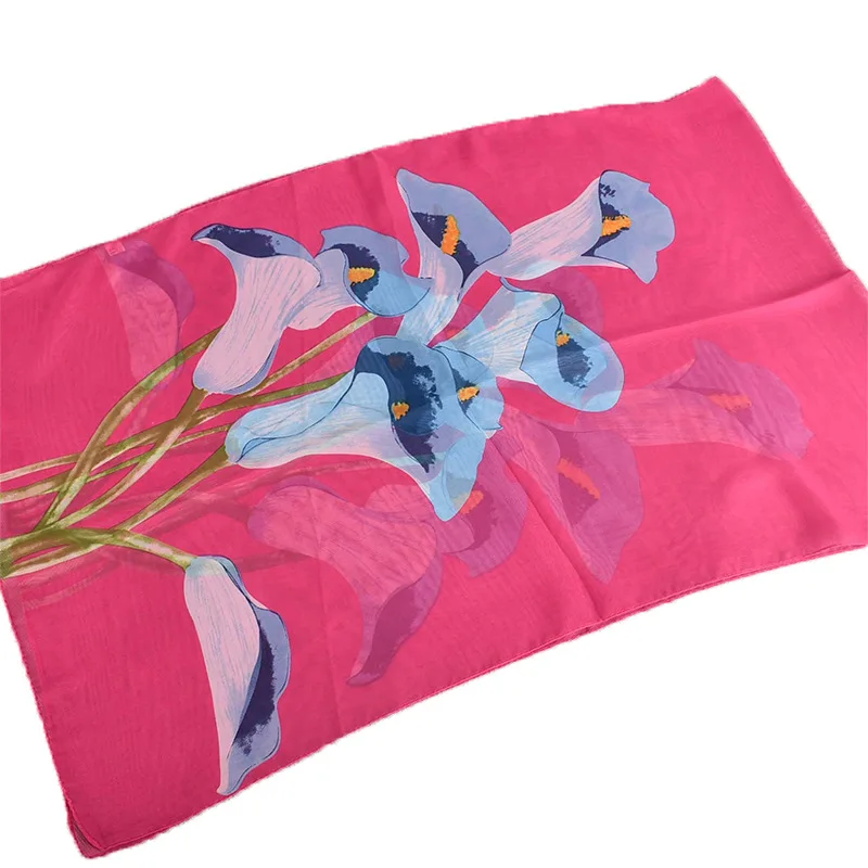 Женский шелковый шарф шали и накидки шарфы для женщин с принтом цветов персика