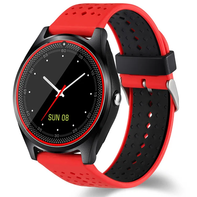 red Смарт-часы с Bluetooth, умные V9 с Камера Смарт-часы сим-карта шагомер Здоровье Спорт часы Для мужчин женские умные часы для Android IOS - Цвет: red