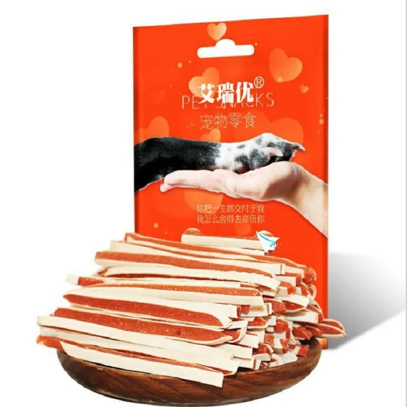 100g long stripe Собака закуска курица грудка треска сэндвич универсальное питание здоровая собака еда Чистая для обучения чистке зубов награда закуски для собак - Цвет: 100g long stripe