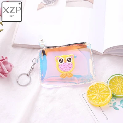 Style 2 XZP лазерные Мультяшные Кошельки для монет креативная Сова Единорог Фламинго узор желе прозрачный кошелек малыш женский маленький ключ сумка ПВХ Мини Кошелек - Color: Style 2