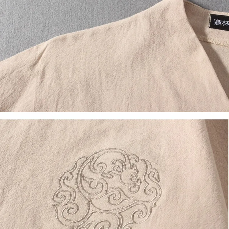 

Summer Men Breathable sleep tops plus size 7XL 8XL 9XL tees Short Sleeve v-neck cotton linen home wear loose floral sleepwear 70