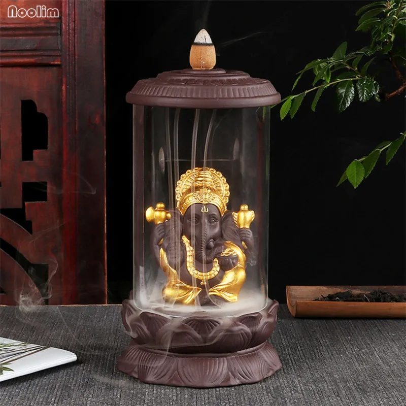 Курильница для благовоний Ganesha с защитным стеклом и фиолетовой глиной|Благовония